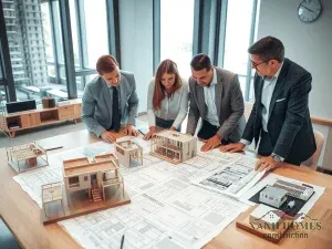 Hồ sơ xin giấy phép xây dựng chung cư mini cùng bản vẽ chi tiết trên bàn làm việc văn phòng chuyên nghiệp