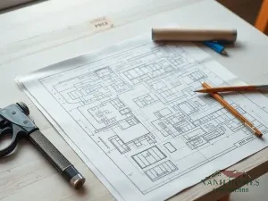 Hồ sơ xin phép xây chung cư mini gồm những gì? Bản vẽ và tài liệu xây dựng trên bàn làm việc chuyên nghiệp