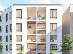 Tòa chung cư mini với các căn hộ nhỏ gọn, thiết kế tối ưu không gian, ánh sáng tự nhiên, phong cách kiến trúc minh họa